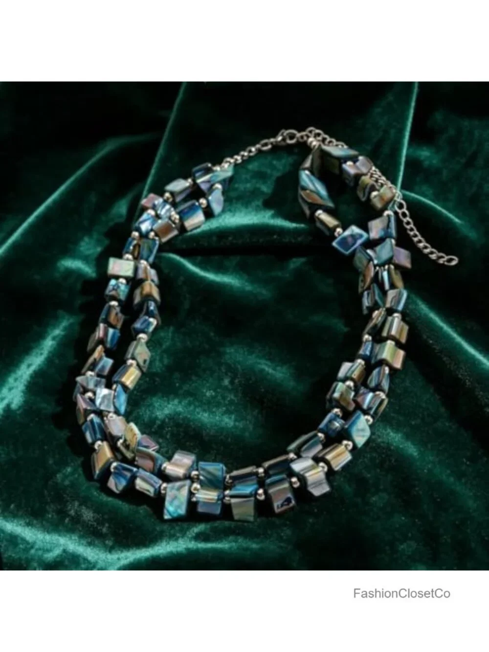 Boho Double Layer Seashell Beaded Necklace, Adjustable Geometric Choker for